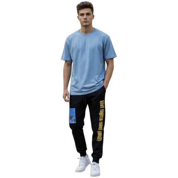 Civil Regime Sweatpants Mens Small Black Joggers Rebel Youth Rose Graphic Cuffed - Picture 1 of 13